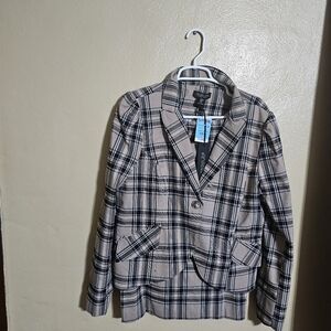 Rachel Zoe Black and Tan Blazer with Plaid Pattern and Skirt